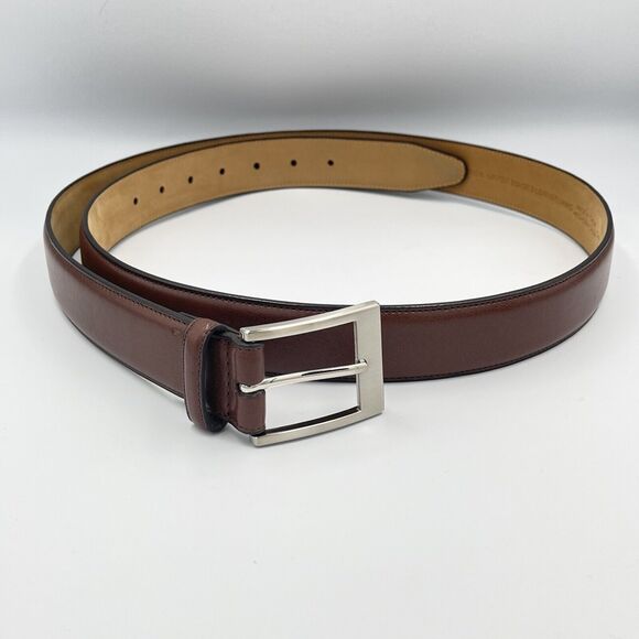 Mens Genuine Leather Belt Quality Brown Buttery Soft 48/120 1.25" Silver Buckle - Picture 4 of 9